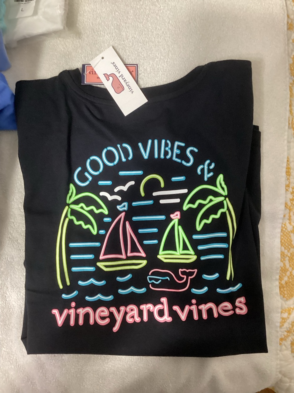 Vineyard Vines Jet Black Good Vibes Short Sleeve Tee 
Choose a Women’s Lg or XL